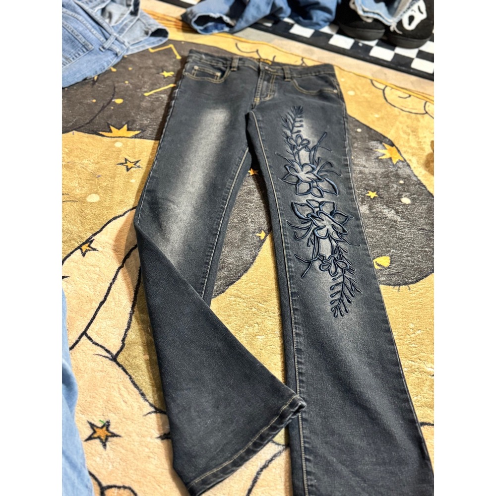 JZ Jeans Womens Floral Embroidered Dark Wash Denim Jeans Size 26